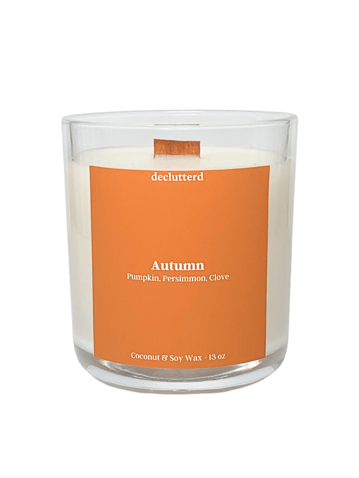 autumn wood wick candle, front