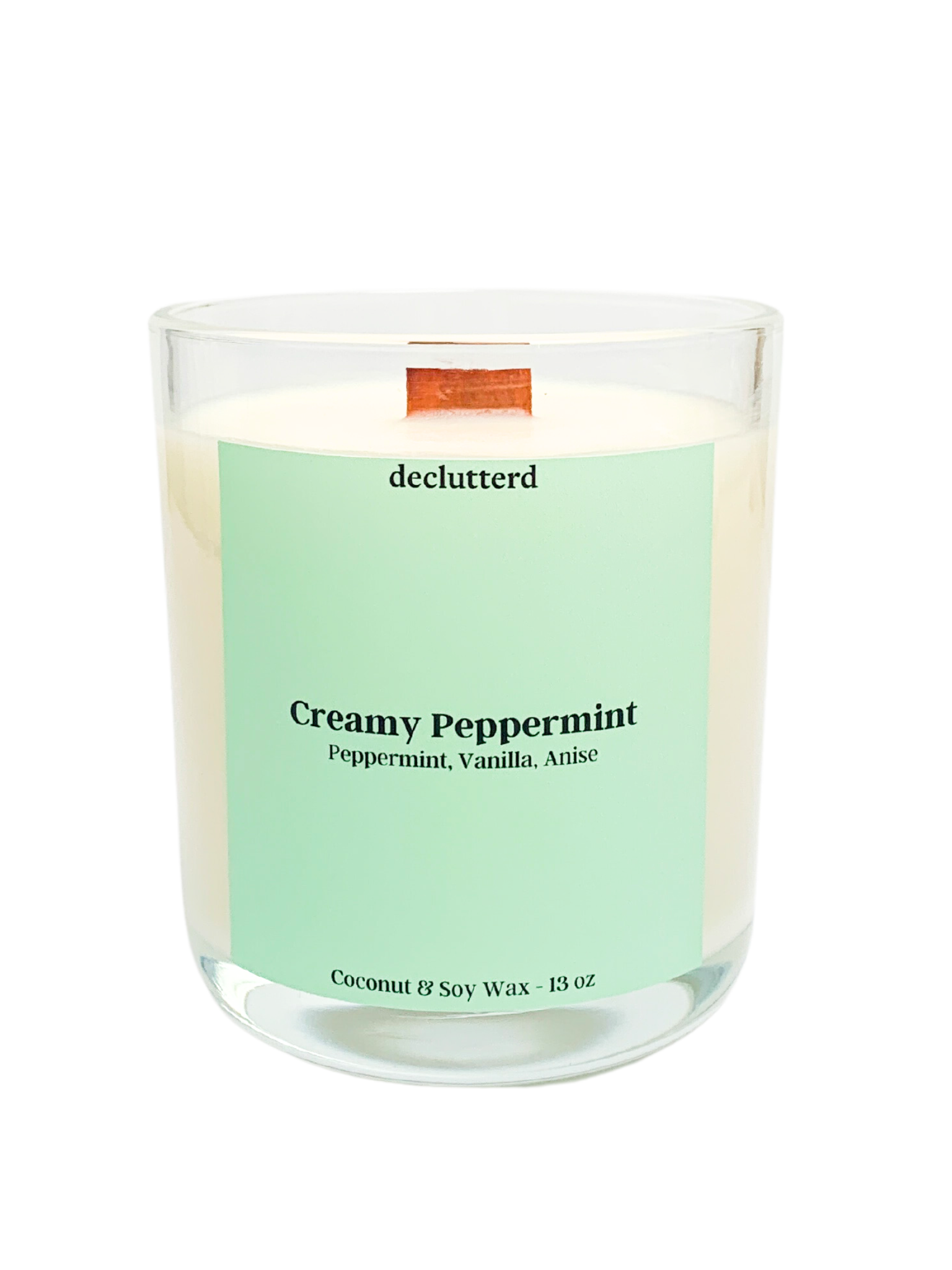 Creamy Peppermint Wood Wick Candle, Front Side