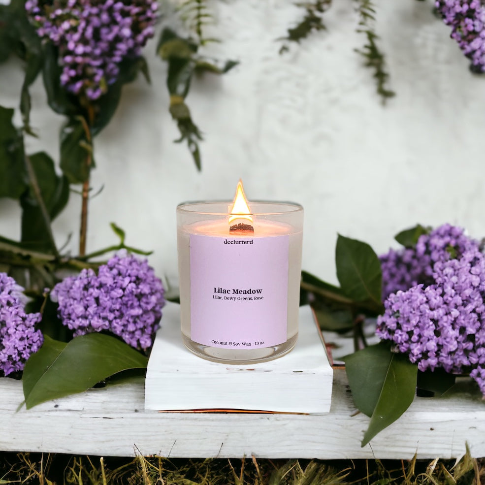 Spring Lilac Wood Wick Candle, 9 oz Spring Lilac Crackling Wood Wick Candle,  Spring Lilac Wood Wick Candle Gifts, Lilac Soy Candle Gifts