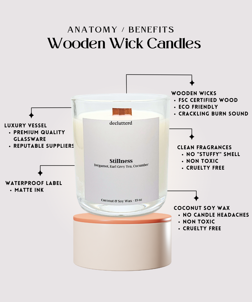 Stillness Wood Wick Candle, Features and Benefits