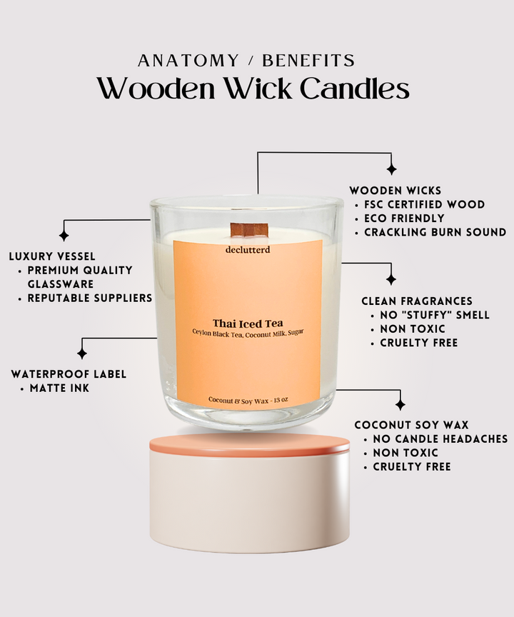 Thai Iced Tea Wood Wick Candle, Features and Benefits